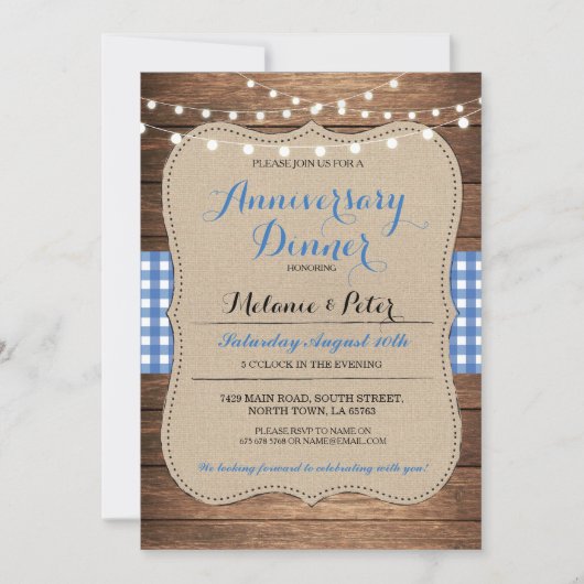Invitation de mariage rustique pour anniversaire d (Devant)
