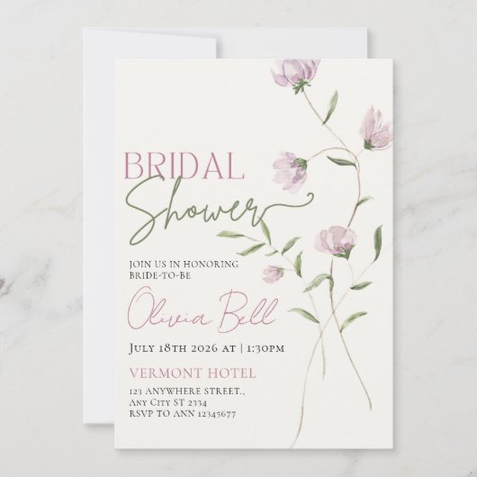 Invitation de mariage rustique verte et rose (Devant)
