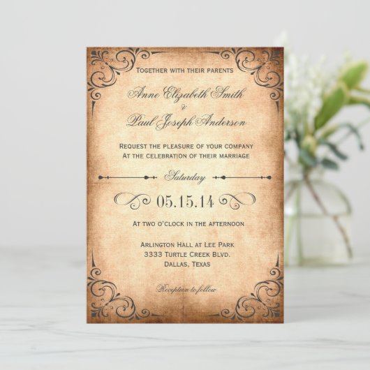 invitation de mariage rustique vintage (Debout devant)