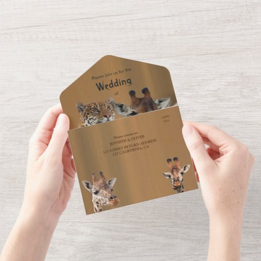 Invitation de mariage Safari Faune tout-en-un (Ouverture)