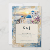Invitation de mariage Santorin à fleurs bleues (Dos)