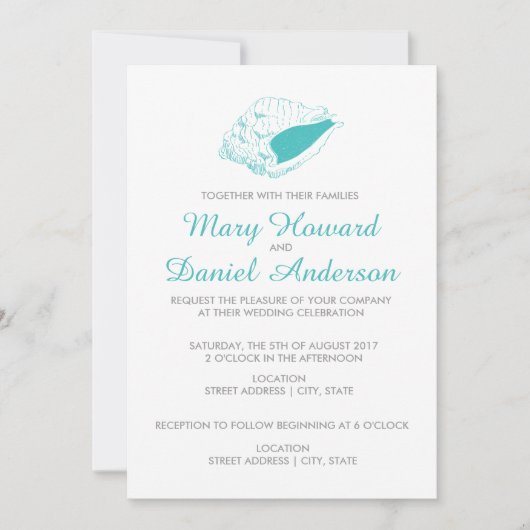 Invitation de mariage Seashell Beach (turquoise) (Devant)