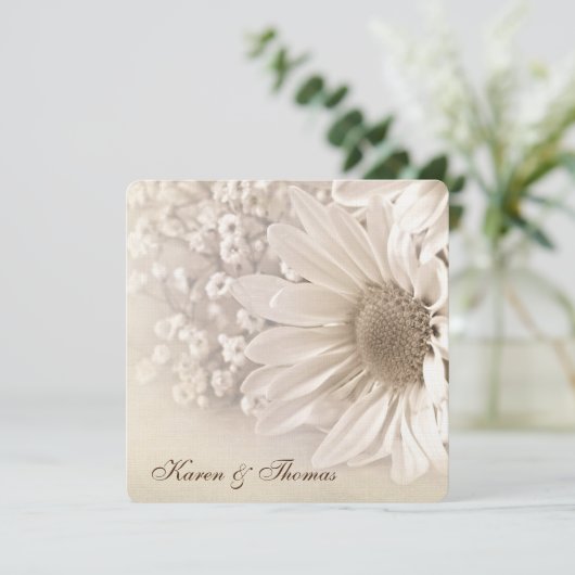 Invitation de mariage Sepia Daisy (Debout devant)
