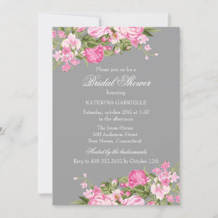 Invitation de mariage shabby chic florale grise ro