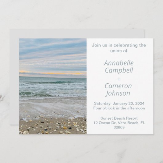 Invitation de mariage Shell Blue Beach (Devant / Derrière)