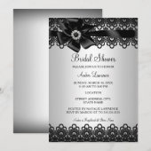 Invitation de mariage Silver Black Lace & Bow (Devant / Derrière)