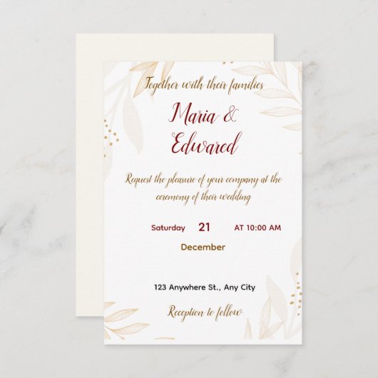 Invitation de mariage simple (Devant / Derrière)