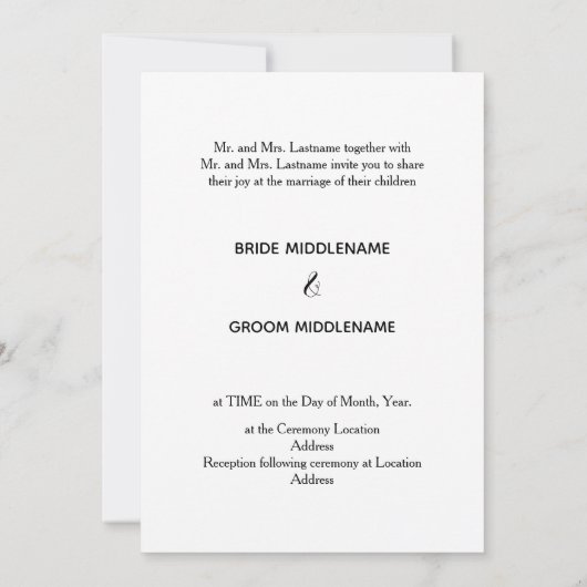 Invitation de mariage simple (Dos)