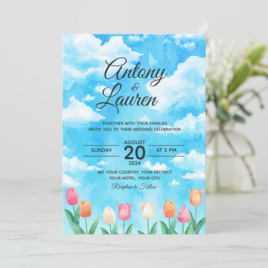 Invitation de mariage simple à l'aquarelle (Debout devant)