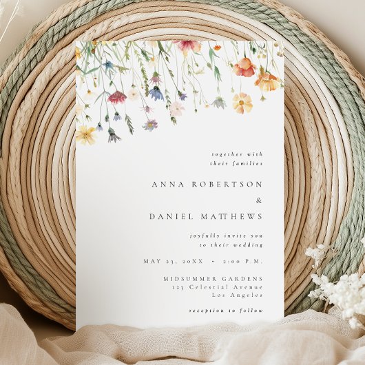 Invitation de mariage simple aux fleurs sauvages