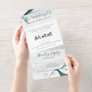 Invitation de mariage, simple avec calèche rétro