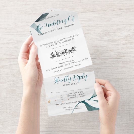 Invitation de mariage, simple avec calèche rétro (Détachable)