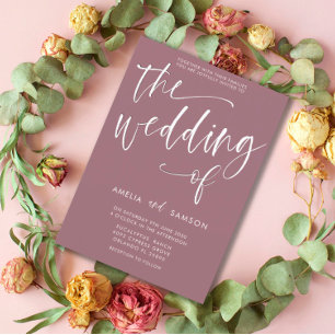 Invitation de mariage simple calligraphiée Rose Po