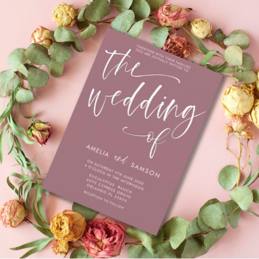 Invitation de mariage simple calligraphiée Rose Po