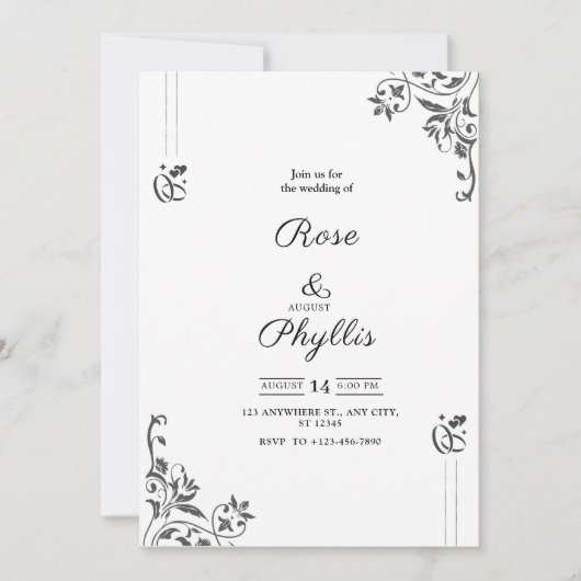 Invitation de mariage simple élégante en gris avec (Devant)