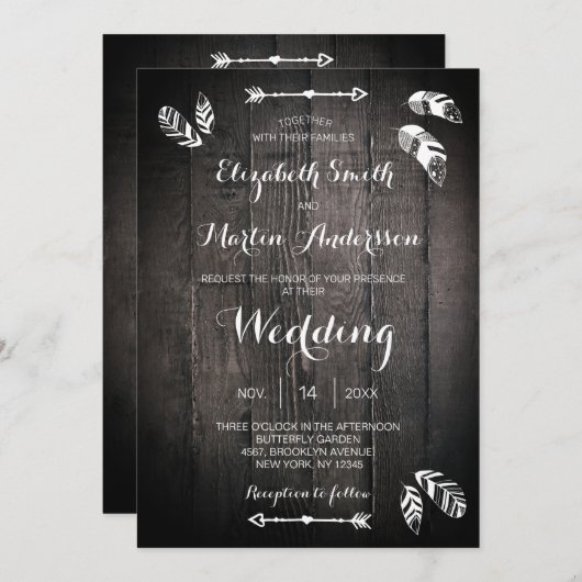 Invitation de mariage simple en bois rustique avec (Devant / Derrière)