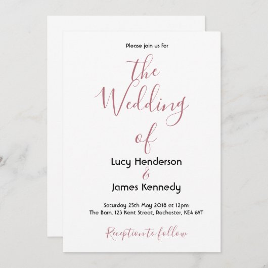 Invitation de mariage simple et élégante (Devant / Derrière)