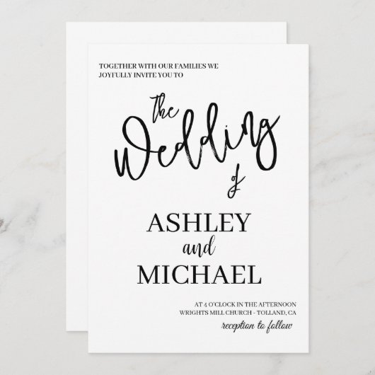 Invitation de mariage simple et élégante (Devant / Derrière)