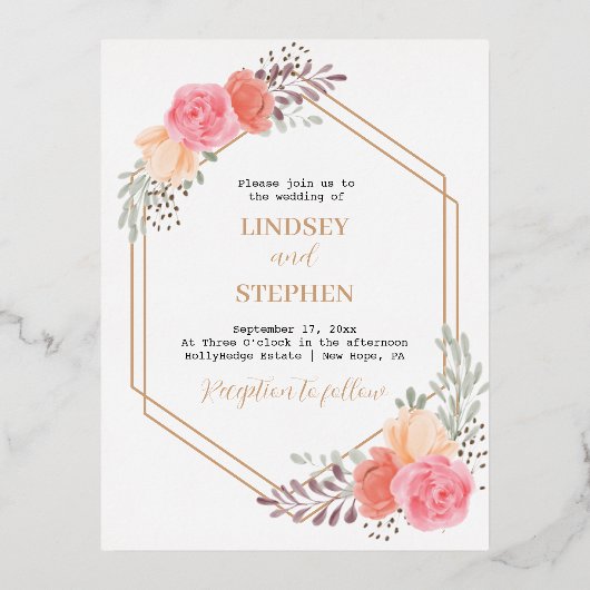 Invitation de mariage simple et élégante avec rose (Recto)