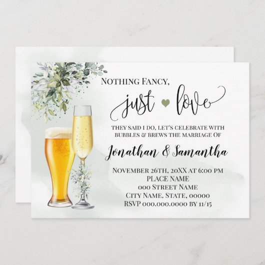 Invitation de mariage simple et végétale (Devant / Derrière)