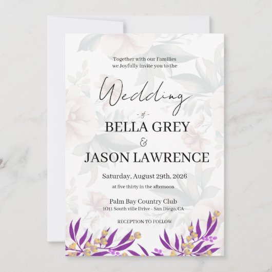 Invitation de mariage simple fleur noir et blanc (Devant)
