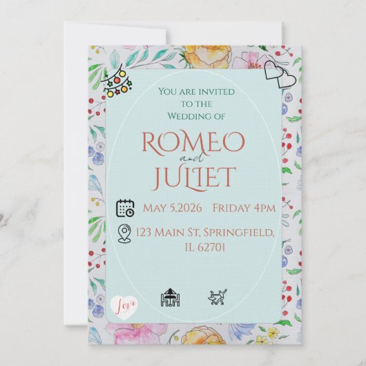 Invitation de mariage simple florale aquarelle fle (Devant)