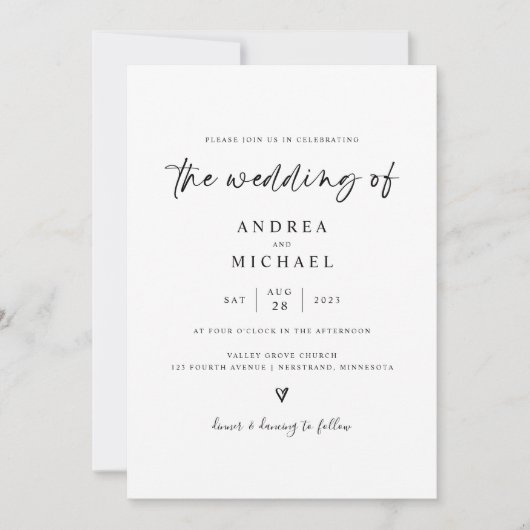 Invitation de mariage simple moderne à cœur dessin (Devant)