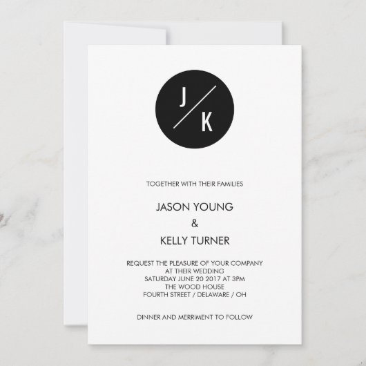 Invitation de mariage simple moderne - cercle noir (Devant)
