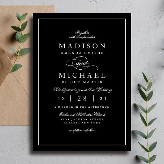 Invitation de mariage simple moderne noir et blanc