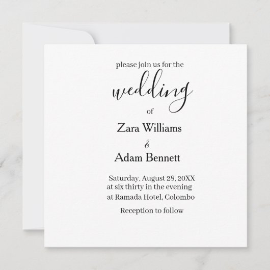 Invitation de mariage simple noir et blanc (Devant)