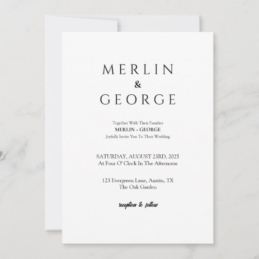 Invitation de mariage simple noir et blanc (Devant)