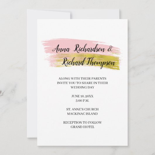 Invitation de mariage simple pêche et dorée avec c (Devant)