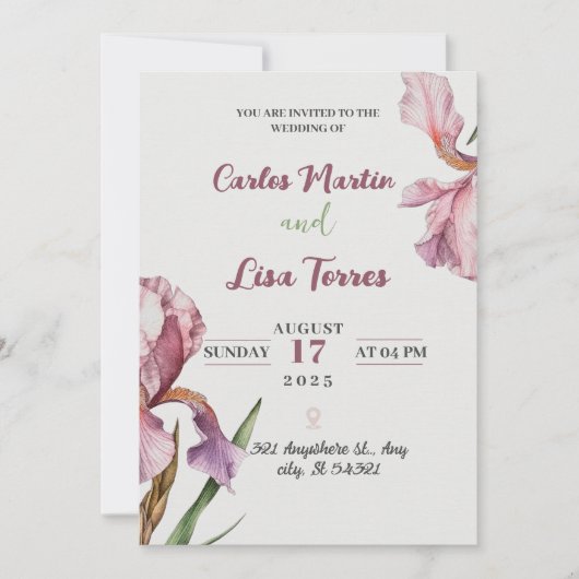 Invitation de mariage simple rose moderne (Devant)