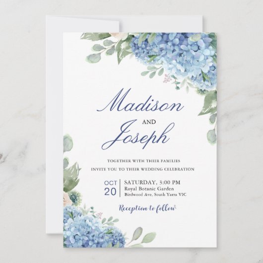 Invitation de mariage SINI Blue Hydrangea (Devant)