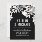 Invitation de mariage soir floral (Noir & Or) (Devant)