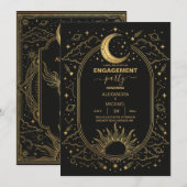 Invitation de mariage Soleil Lune Céleste Noir Or (Devant / Derrière)