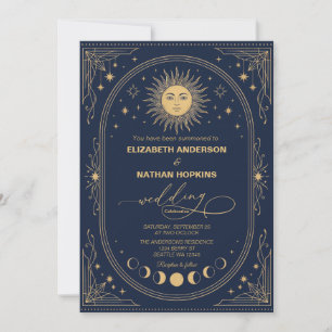 Invitation de mariage Soleil Lune Céleste Or Marin