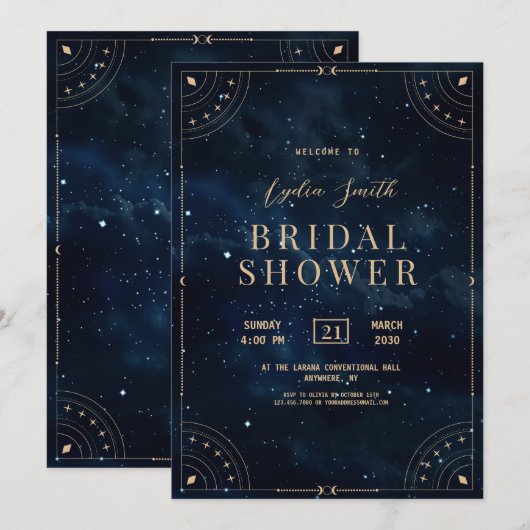 Invitation de mariage sous les étoiles, thème nuit (Devant / Derrière)