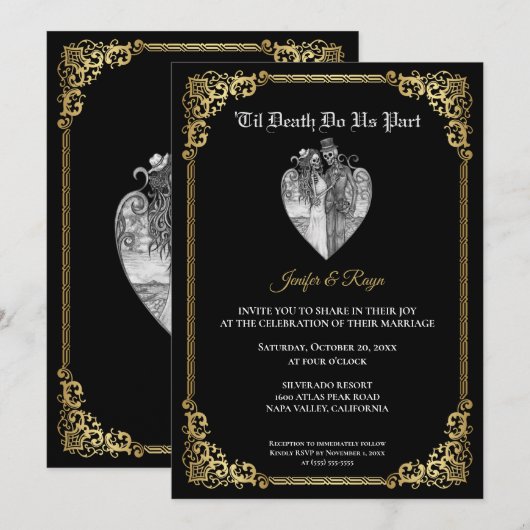 Invitation de mariage squelette Halloween gothique (Devant / Derrière)