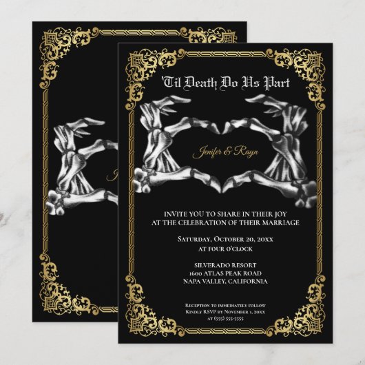 Invitation de mariage squelette Halloween gothique (Devant / Derrière)