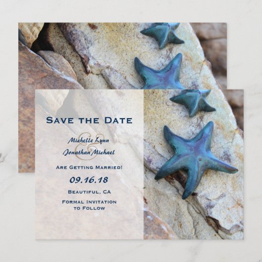 Invitation de mariage Starfish Beach Rocks Save th (Devant / Derrière)
