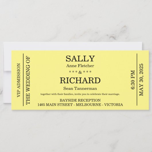 Invitation de mariage (style billet de concert) (Devant)