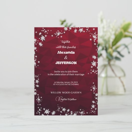 Invitation de mariage sur fond marron polygone (Debout devant)