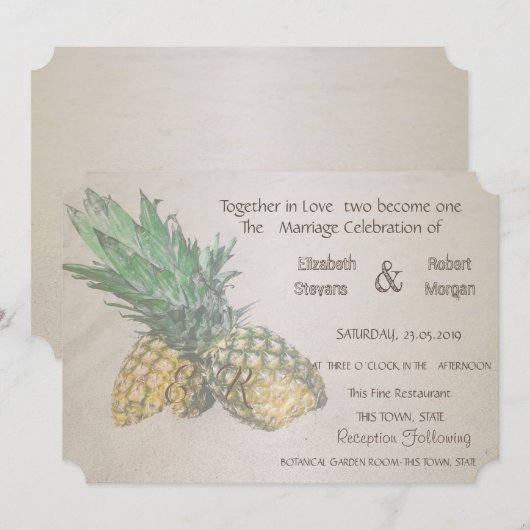 Invitation de mariage sur la plage au thème d'anan (Devant / Derrière)