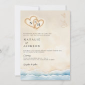 Invitation de mariage sur la plage avec les coeurs