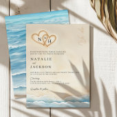 Invitation de mariage sur la plage avec les coeurs