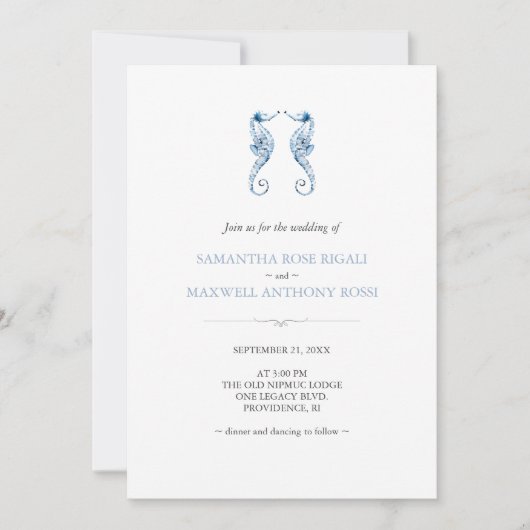 Invitation de mariage sur la plage avec QR Code bl (Devant)