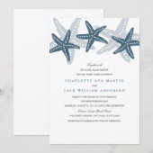 Invitation de mariage sur la plage Blue Starfish (Devant / Derrière)
