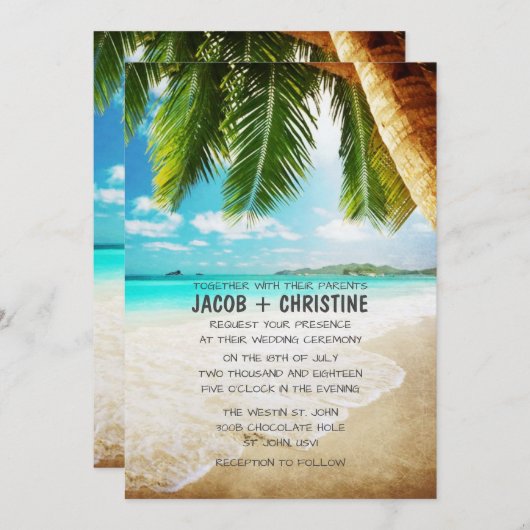 Invitation de mariage sur la plage de l'île tropic (Devant / Derrière)