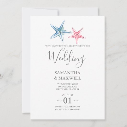 Invitation de mariage sur la plage - Starfish (Devant)